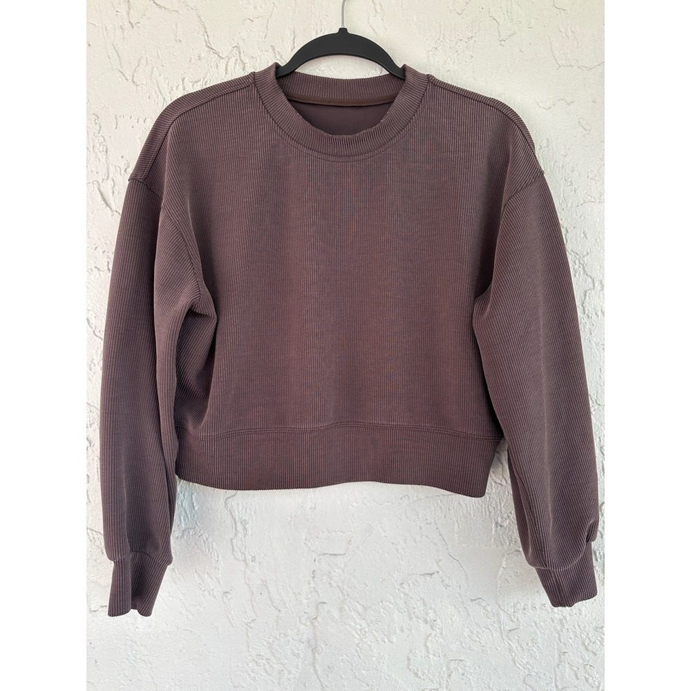 Lululemon Perfectly Oversize Crop Crew Ribbed Sweatshirt Espresso Brown  Women 4